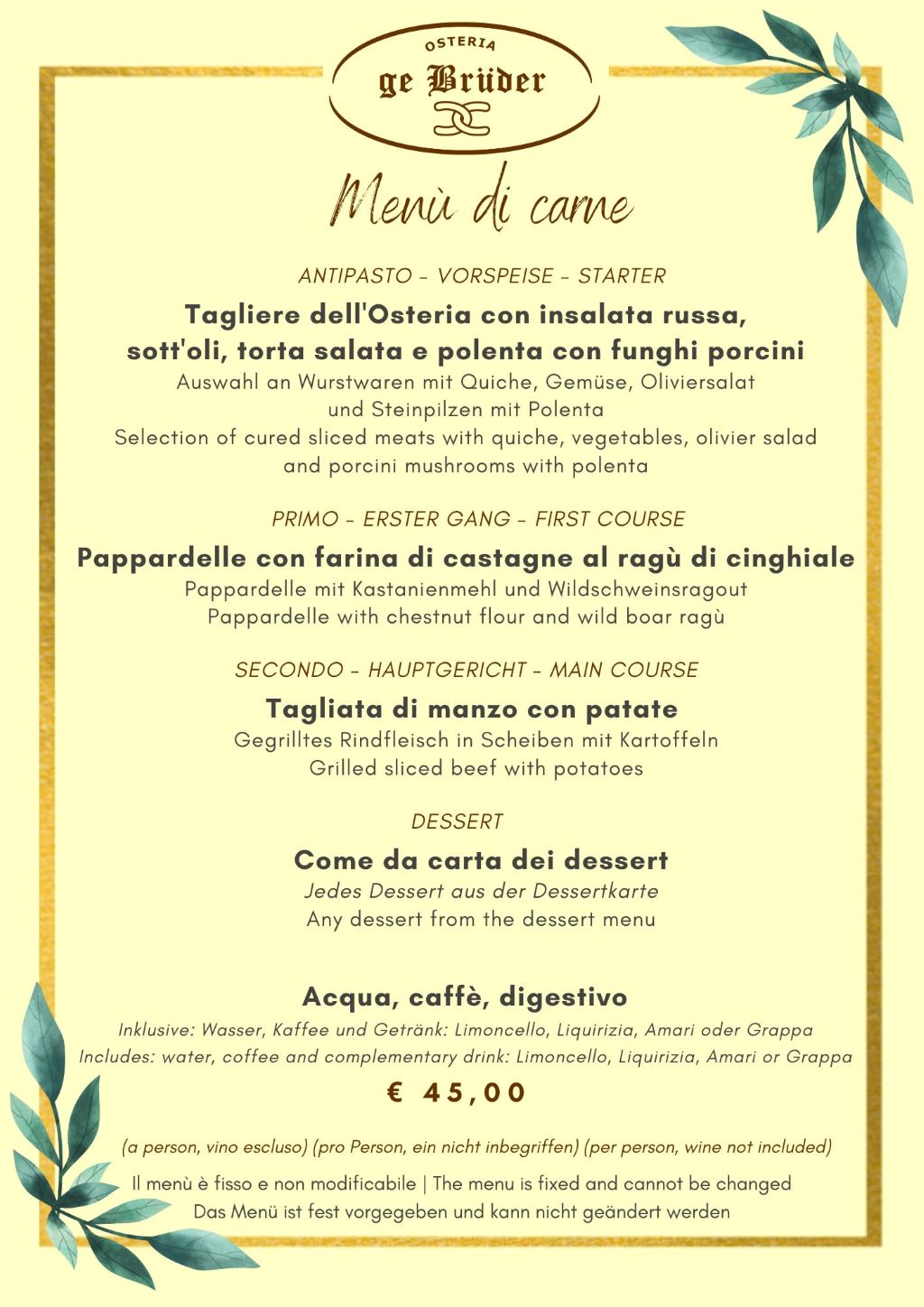 Osteria dei Bruder - Degustazione menu di carne
