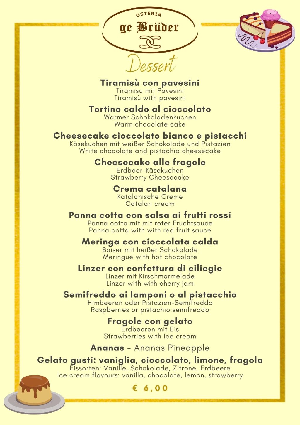 Osteria dei Bruder - Carta dei dessert