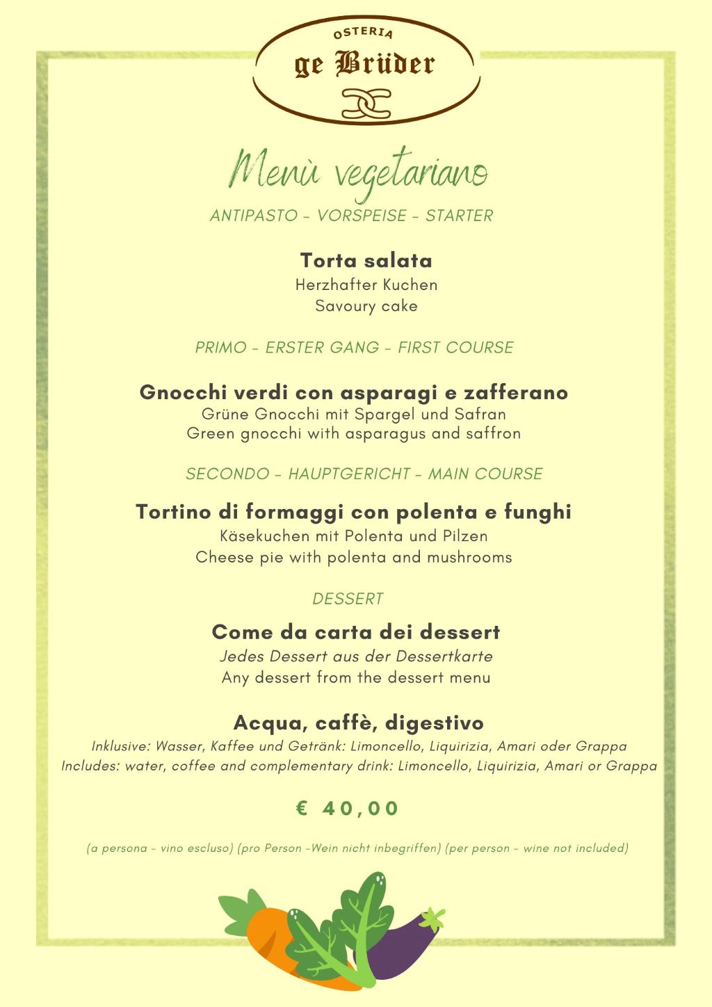 Osteria dei Bruder - menu degustazione vegetariano estivo