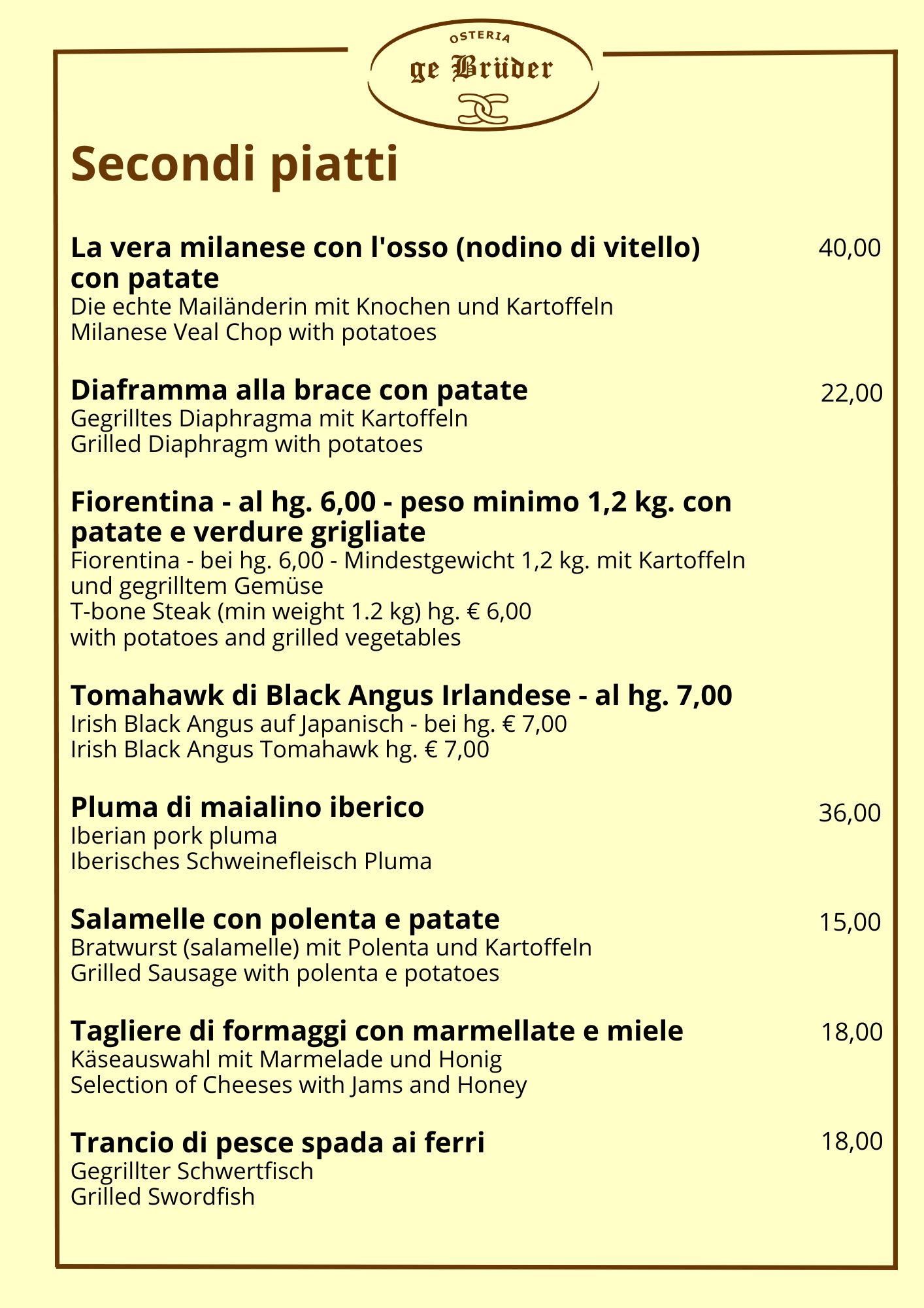 Osteria deri Bruder - Secondi piatti pagina 2 menù alla carta
