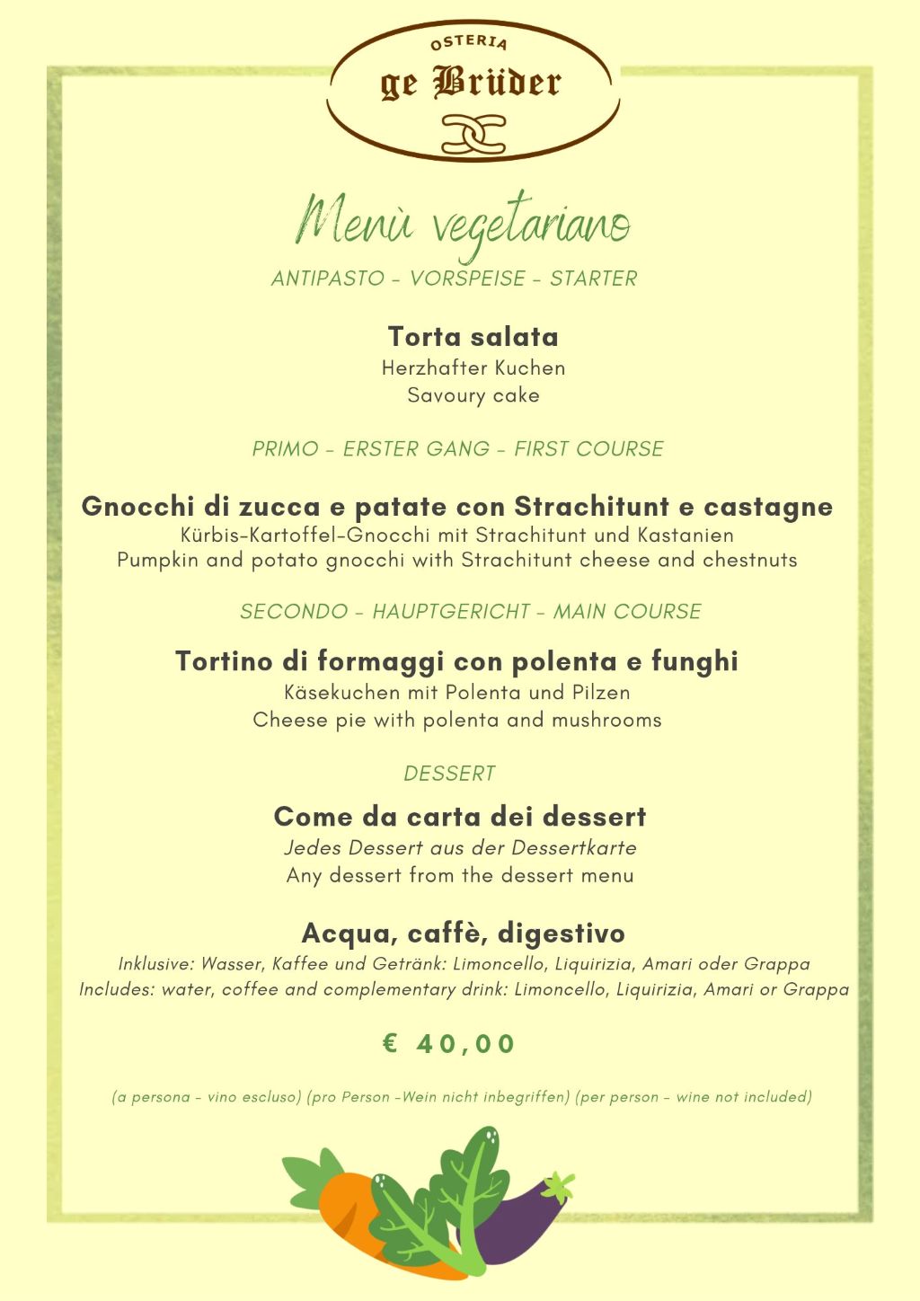 Osteria dei Bruder - menu vegetariano